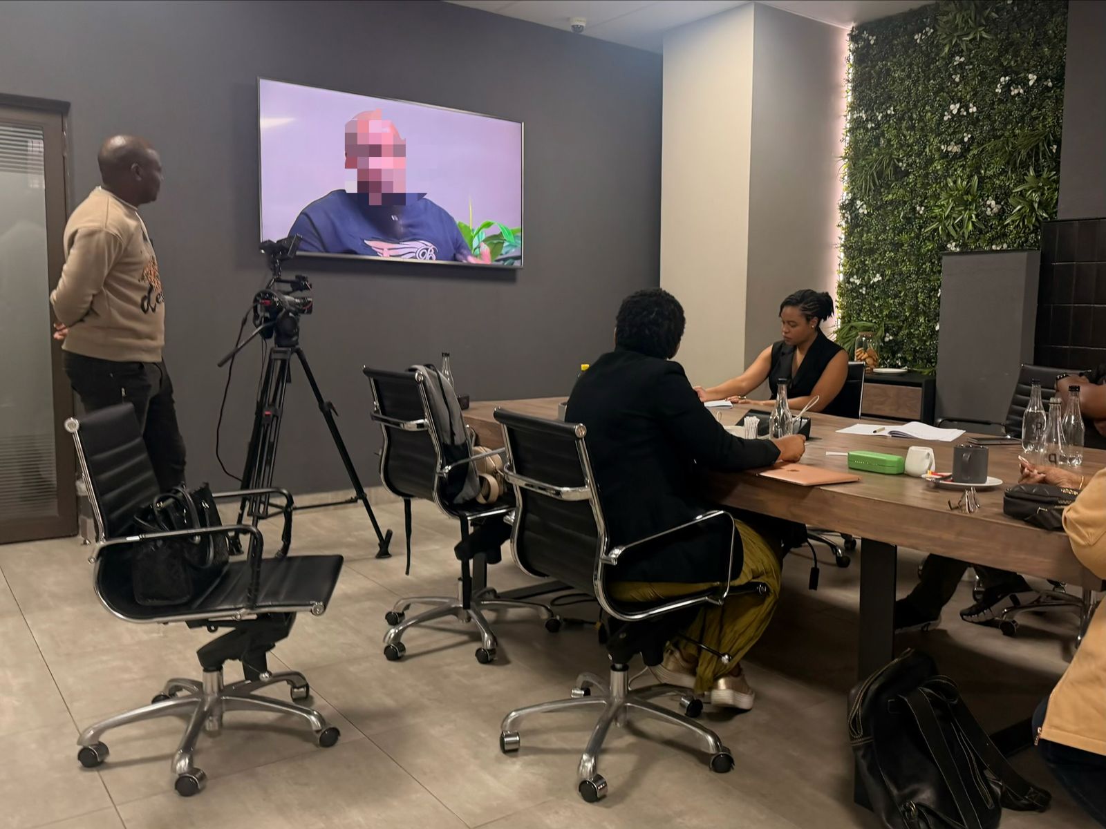On-camera interview filming